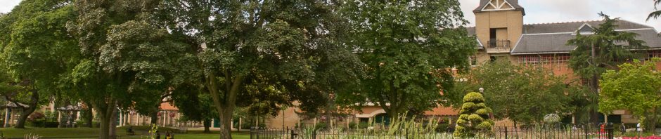 nice round flower bed and trees and lawn